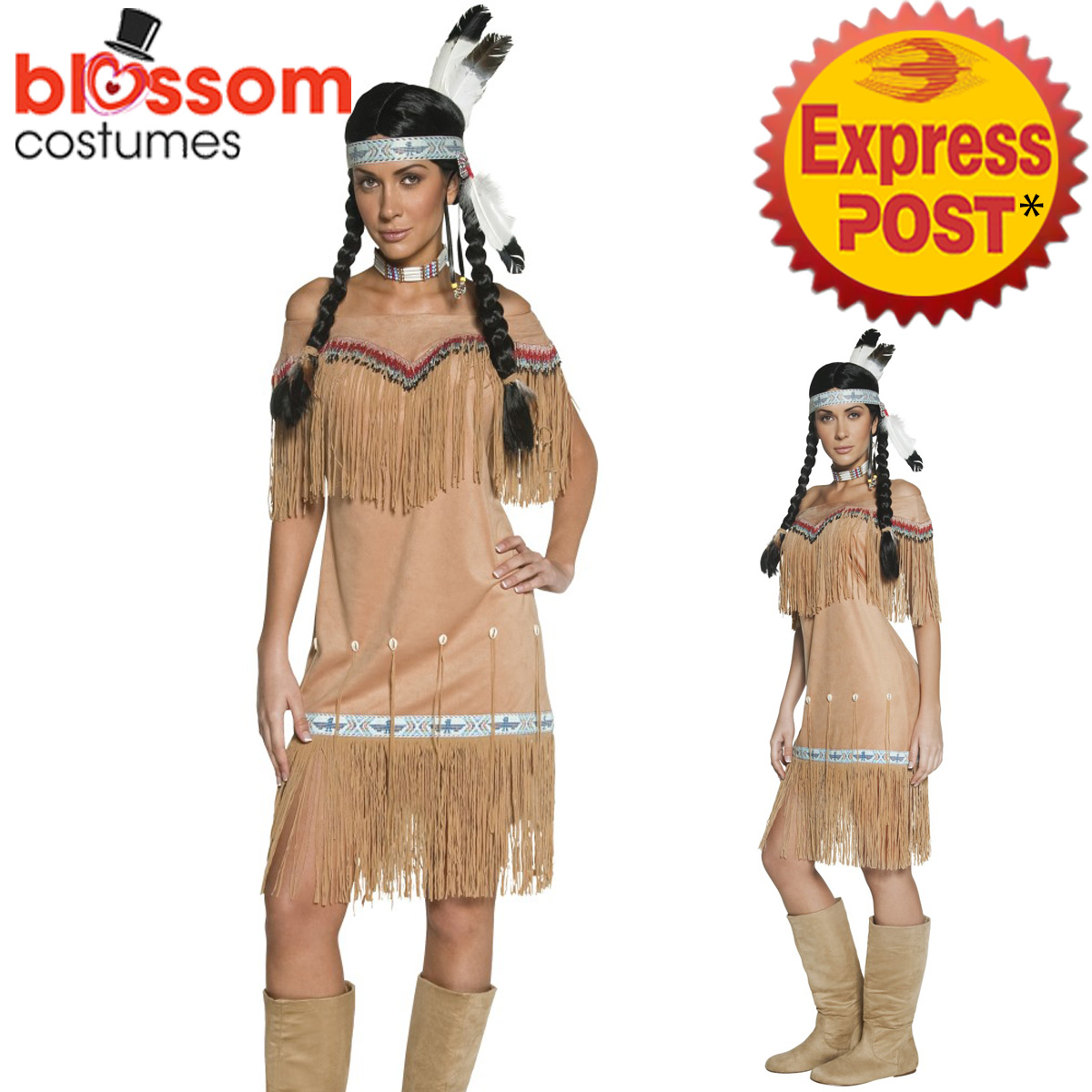 Ca699 Indian Lady Pocahontas Native American Wild West Fancy Dress Party Costume Ebay